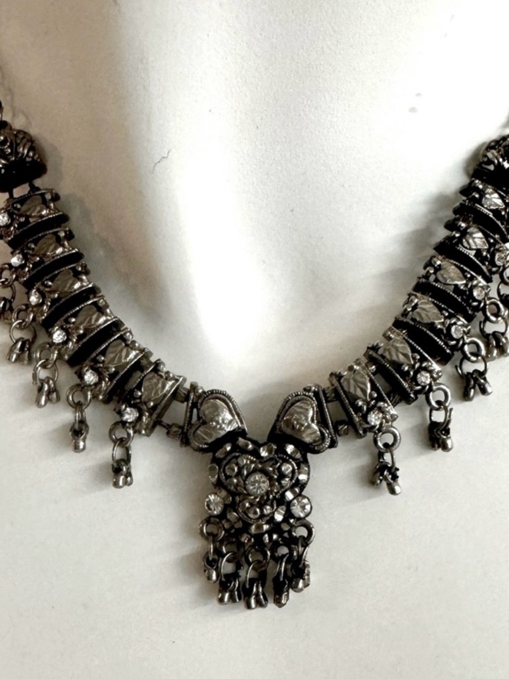 Vintage Brutalist  Gothic Black and Silver Statement Necklace